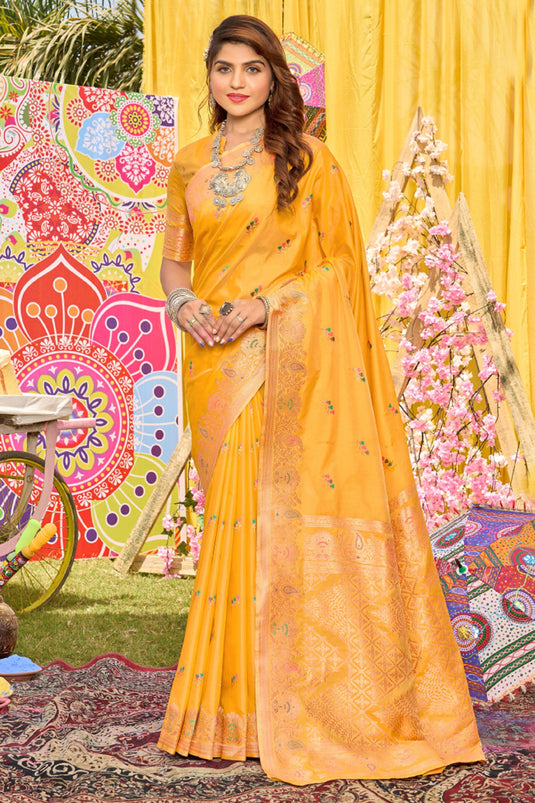 Yellow Color Glorious Function Wear Silk Saree With Weaving Work