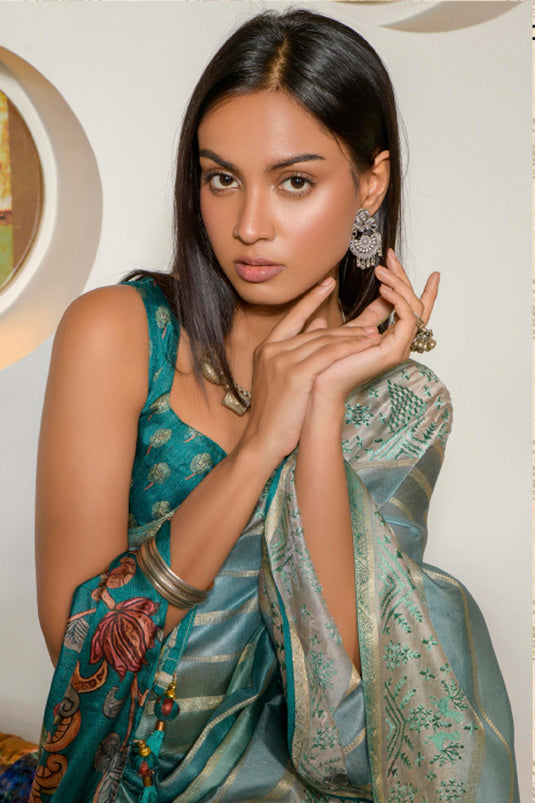 Delicate Multi Color Organza Fabric Printed Festive Wear Saree