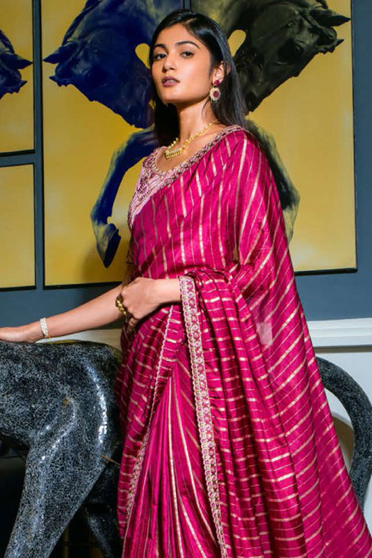Weaving Work On Rani Color Aristocratic Art Silk Saree