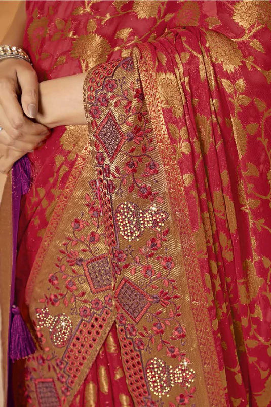 Red Color Exquisite Embroidered Georgette Saree