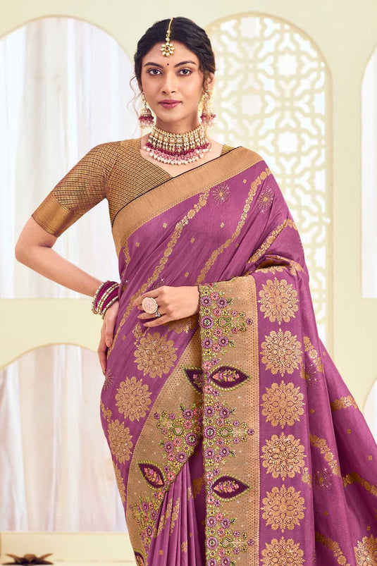 Lavender Color Glorious Weaving Designs Silk Saree