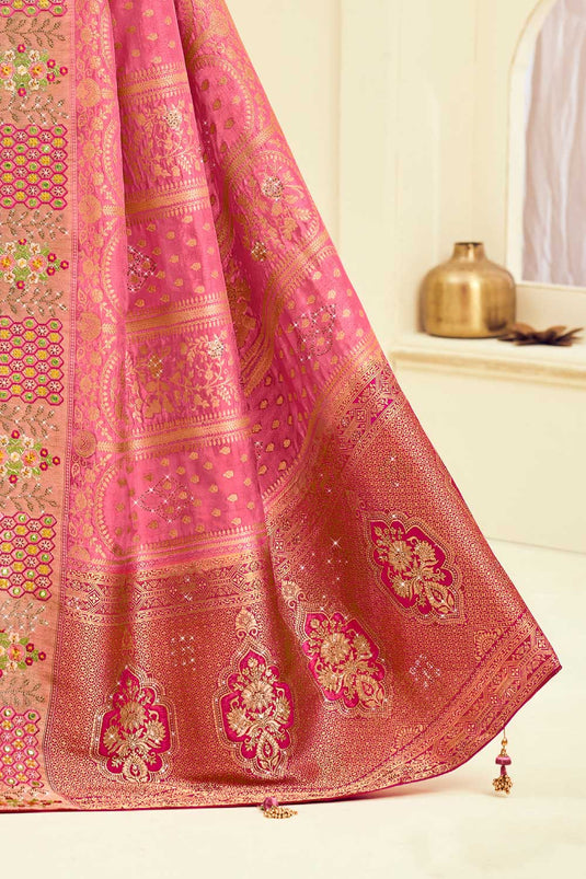 Pink Color Exquisite Weaving Designs Silk Saree