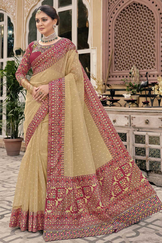 Soothing Organza Silk Saree In Cream Color