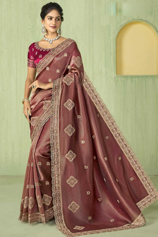 Silk Fabric Pink Color Chic Saree