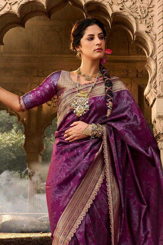 Amazing Festive Wear Purple Color Banarasi Silk Saree