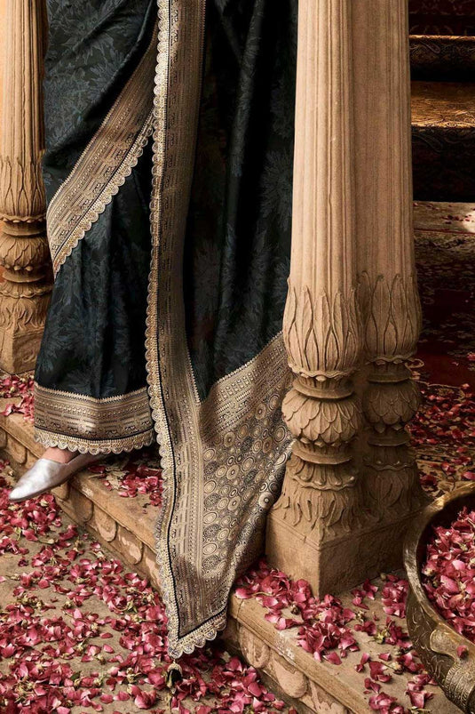 Trendy Banarasi Silk Black Color Saree In Festive Wear