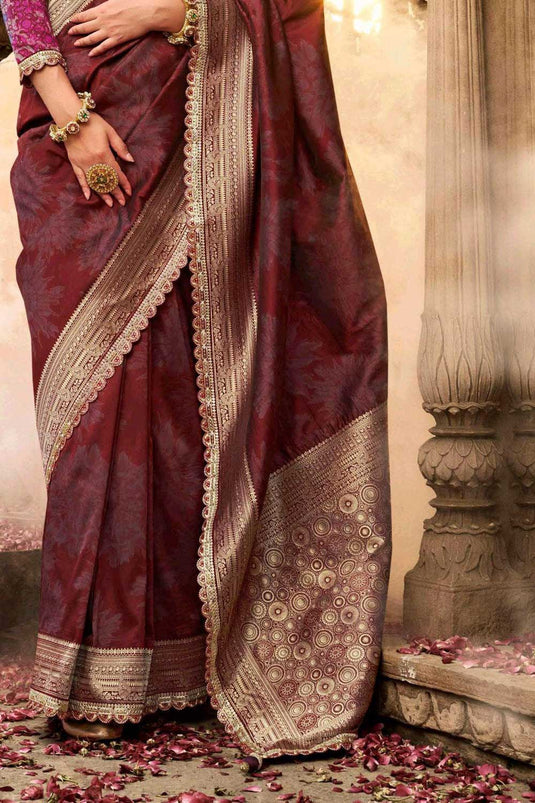 Soothing Festive Wear Maroon Color Banarasi Silk Saree