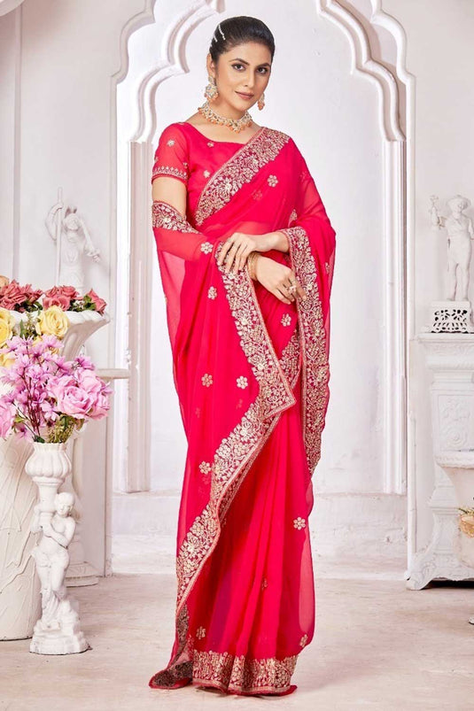 Rani Color Border Work Pleasant Georgette Saree