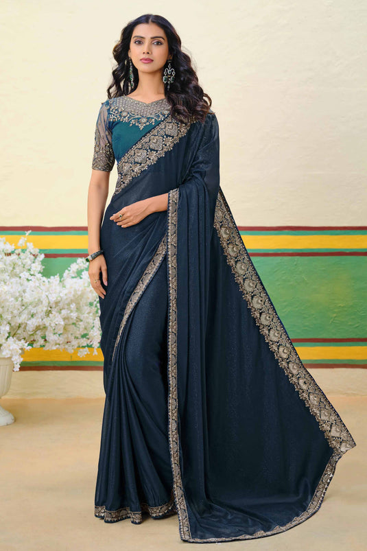 Reflections Navy Blue Function Wear Shimmer Silk Saree