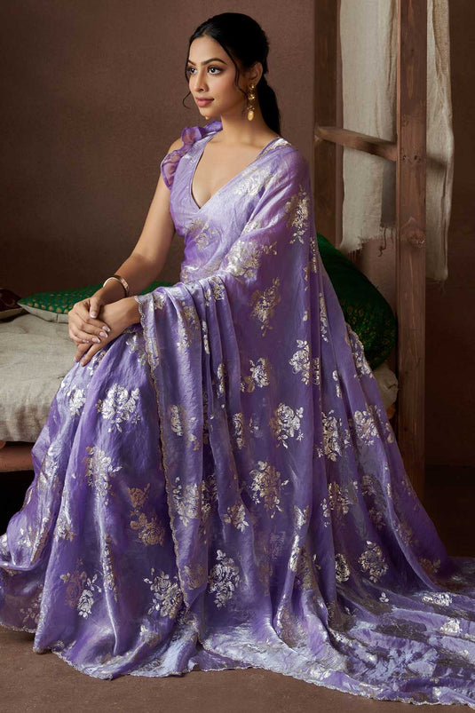 Lavender Color Pleasant Satin Silk Saree For Function