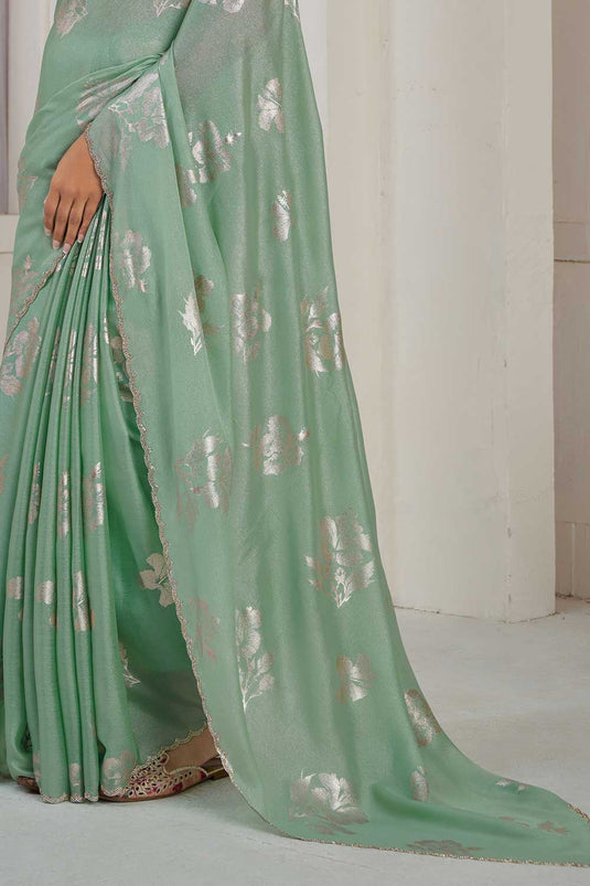 Alluring Sea Green Color Function Wear Satin Silk Saree