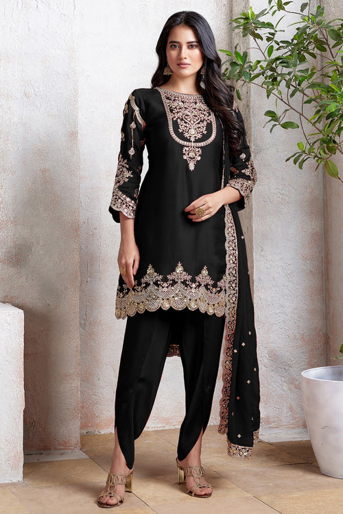 Black Art Silk Patiala Salwar Suit
