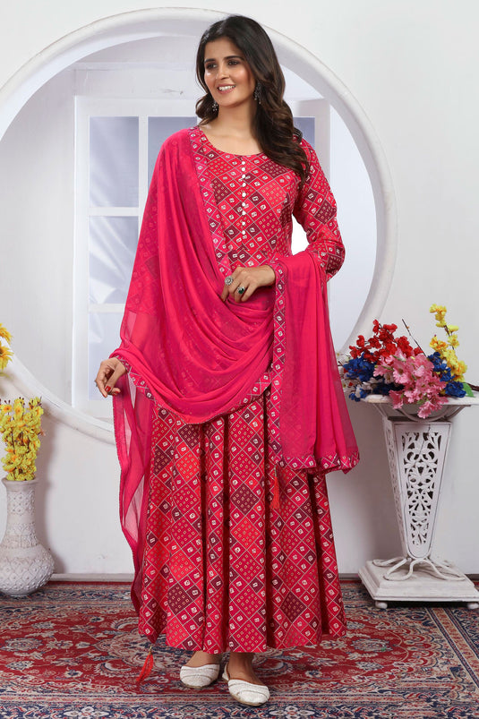 Glamorous Pink Color Fancy Fabric Readymade Anarkali Suit