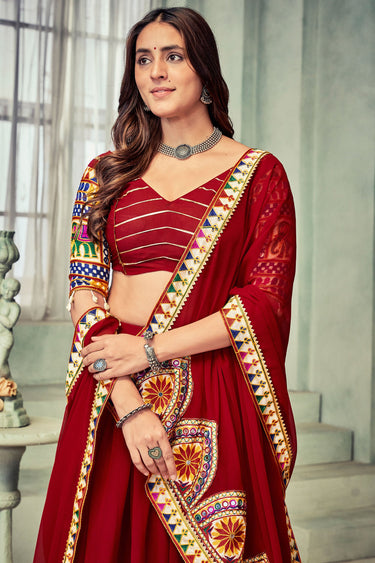 Maroon Color Georgette Fabric Embroidered Lehenga Choli For Festival