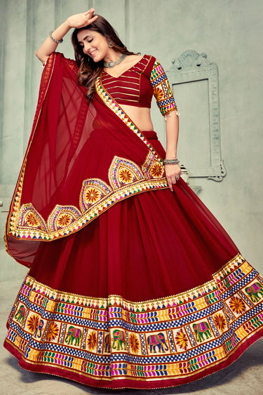 Maroon Color Georgette Fabric Embroidered Lehenga Choli For Festival