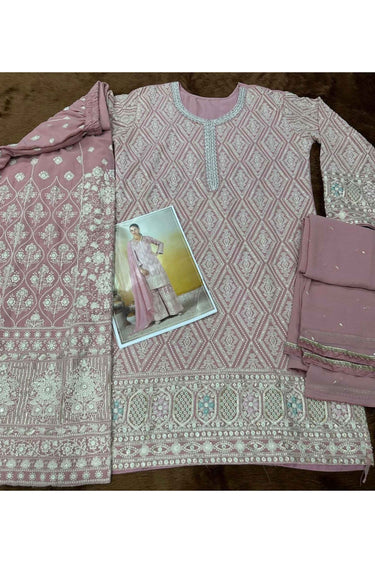 Ethnic Georgette Embroidered Readymade Palazzo Suit In Pink Color