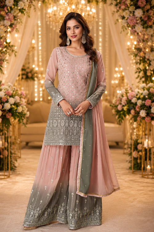 Pink Sequins Embroidered Designer Readymade Palazzo Salwar Kameez