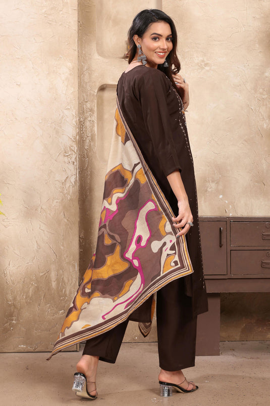 Glorious Festive Wear Brown Color Readymade Art Silk Salwar Suit