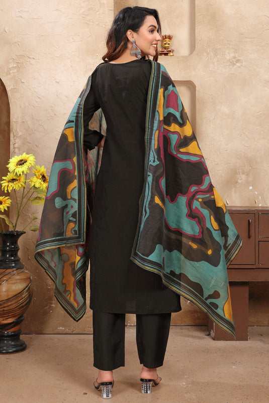Attractive Festive Wear Black Color Readymade Art Silk Salwar Suit
