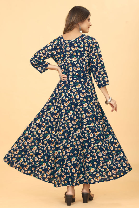 Marvelous Georgette Fabric Digital Printed Kurti In Navy Blue Color