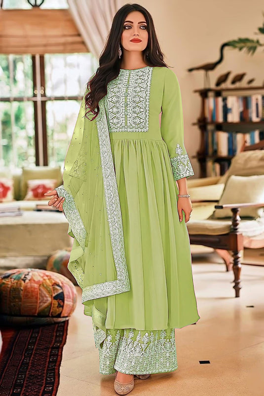 Green Color Georgette Fabric Alluring Function Wear Pakistani Suit