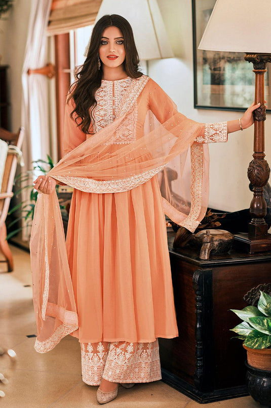 Peach Color Georgette Fabric Function Wear Vintage Pakistani Suit