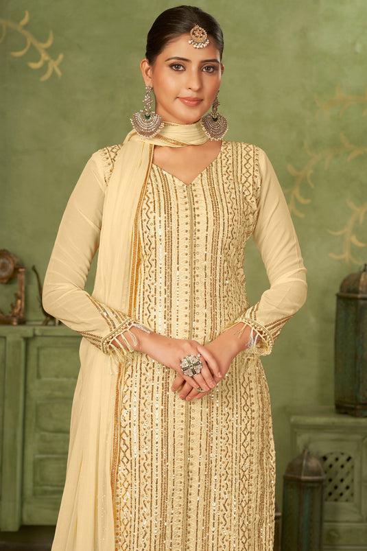 Party special Beige Color Georgette Fabric Pakistani Suit