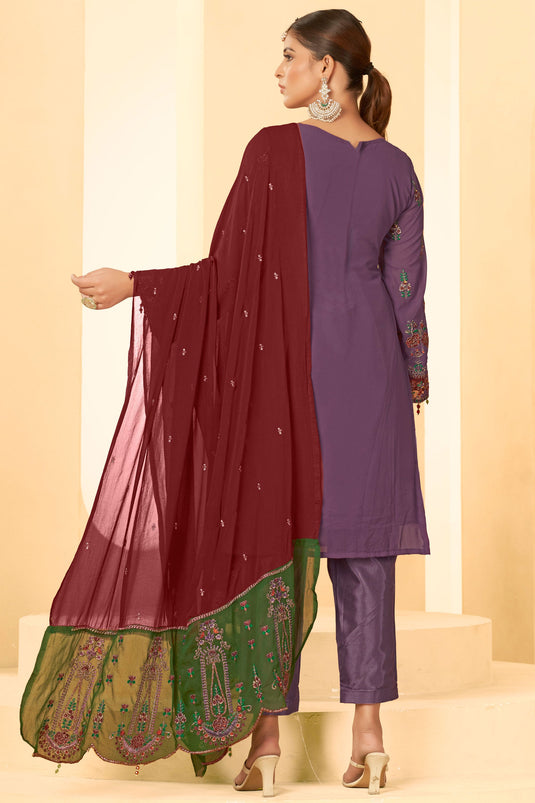 Purple Color Georgette Fabric Party Style Tempting Pakistani Replica Suit