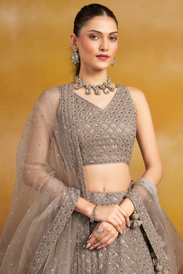 Grey Georgette Sequins Work Wedding Wear Lehenga Choli