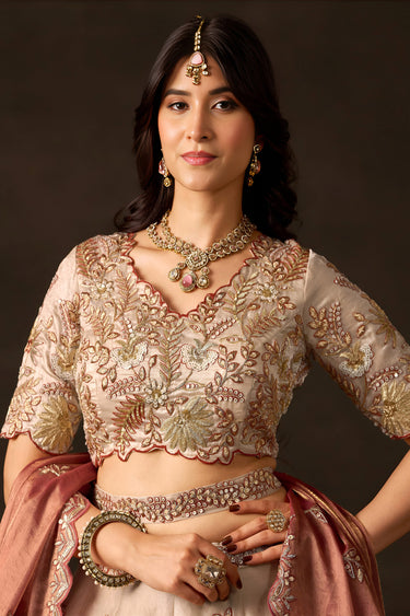 Elegant Heavy Sequins Work Beige Sangeet Lehenga Choli