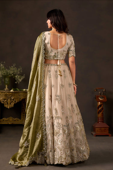 Designer Fancy Fabric Beige Wedding Function Lehenga Choli