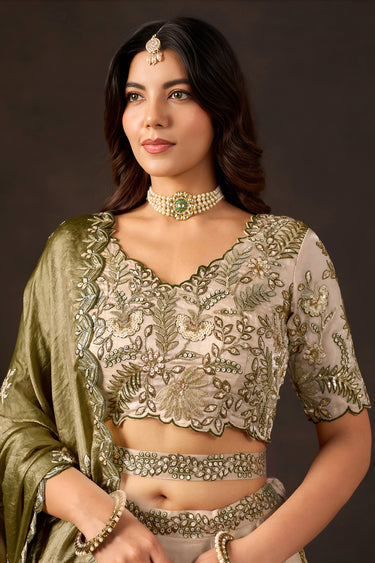 Designer Fancy Fabric Beige Wedding Function Lehenga Choli