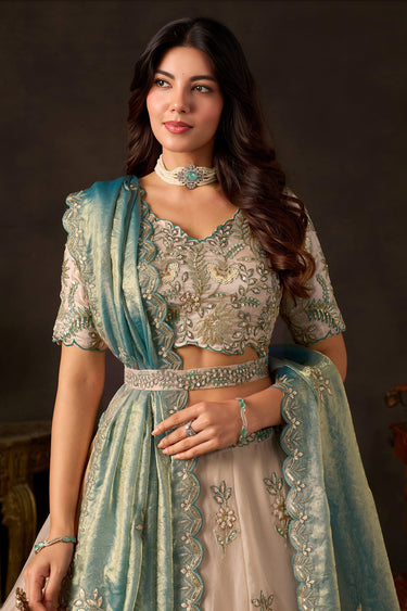 Beige Classic Heavy Embroidered Sangeet Function Lehenga Choli