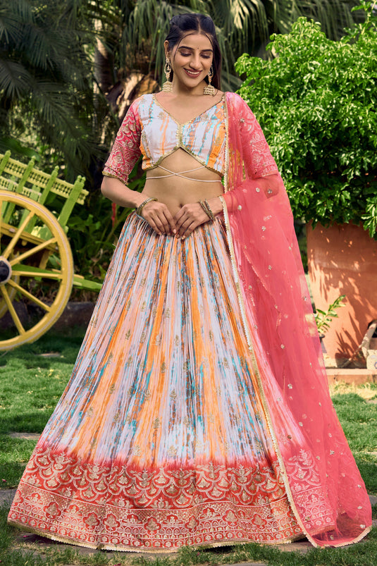 Pink Color Chinon Fabric Function Look Embellished Sequins Designs Lehenga