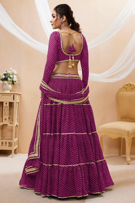 Georgette Fabric Purple Color Delicate Leheriya Printed Lehenga