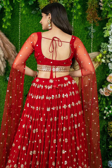 Red Sangeet Wear Designer Sequins Work Georgette Lehenga Choli