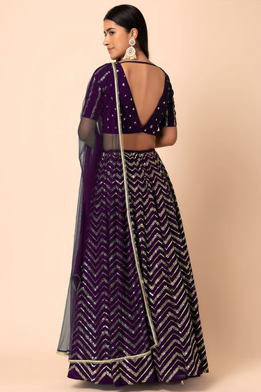 Purple Sequins Work Georgette Lehenga With Designer Blouse
