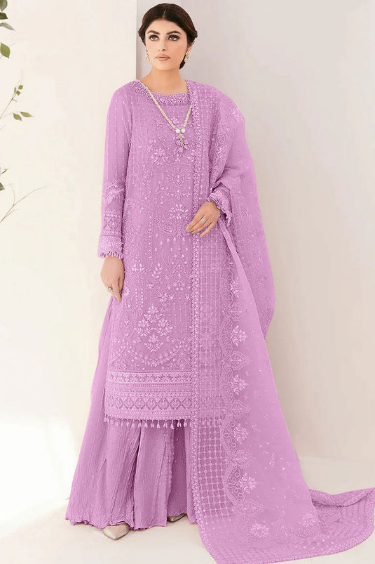 Pink Color Organza Fabric Trendy Sequins Work Pakistani Replica Suit