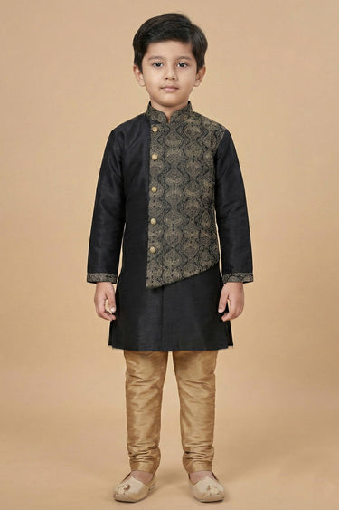 Art Silk Fabric Black Boys Readymade Kurta Pyjama For Sangeet Wear