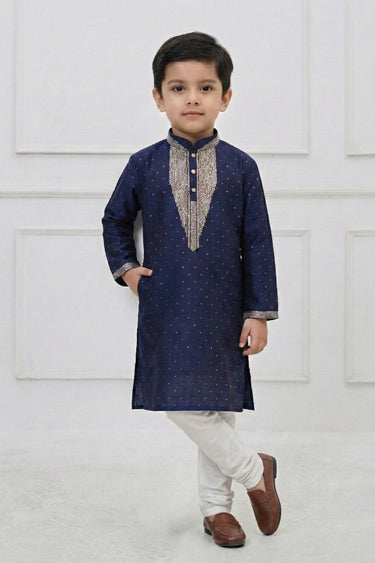 Silk Fabric Navy Blue Festive Wear Readymade Kurta Pyjama For Boys