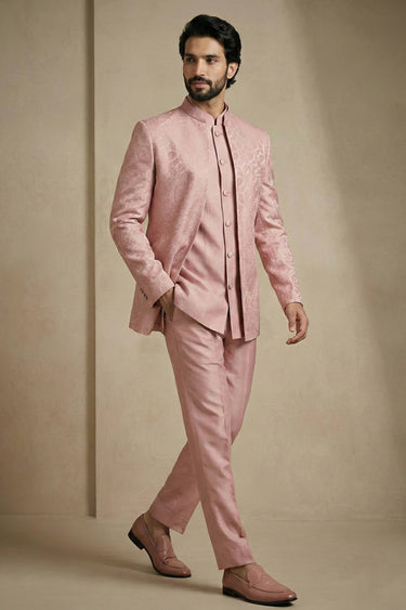 Satin Pink Color Men Readymade Indo Western For Function Wear