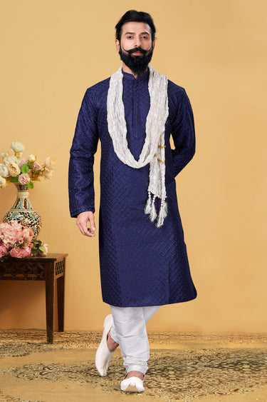 Blue Dhupion Graceful Readymade Men Kurta Pyjama
