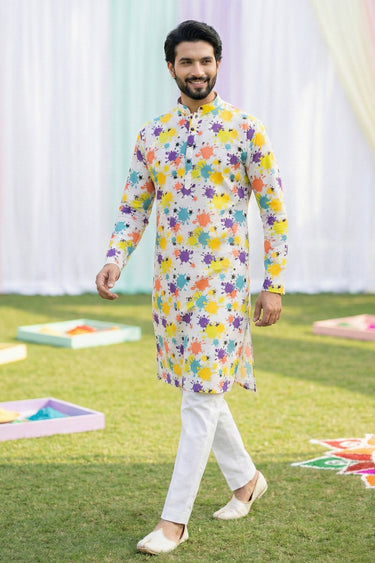 Cotton Fabric Multi Color Readymade Kurta Pyjama For Men