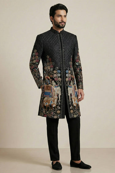 Black Velvet Wedding Wear Readymade Indo Western Jodhpuri Suit For Men