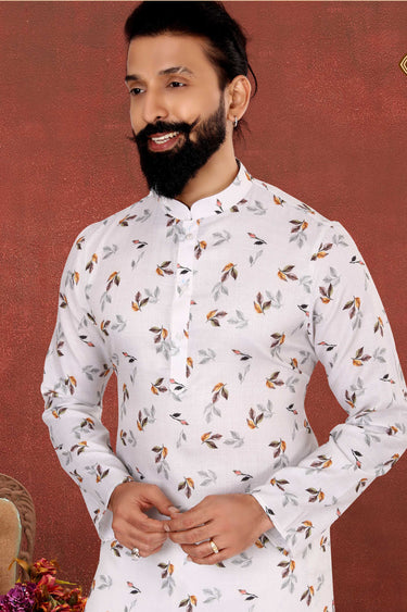 White Color Cotton Fabric Festive Wear Captivating Kurta Pyjama For Men