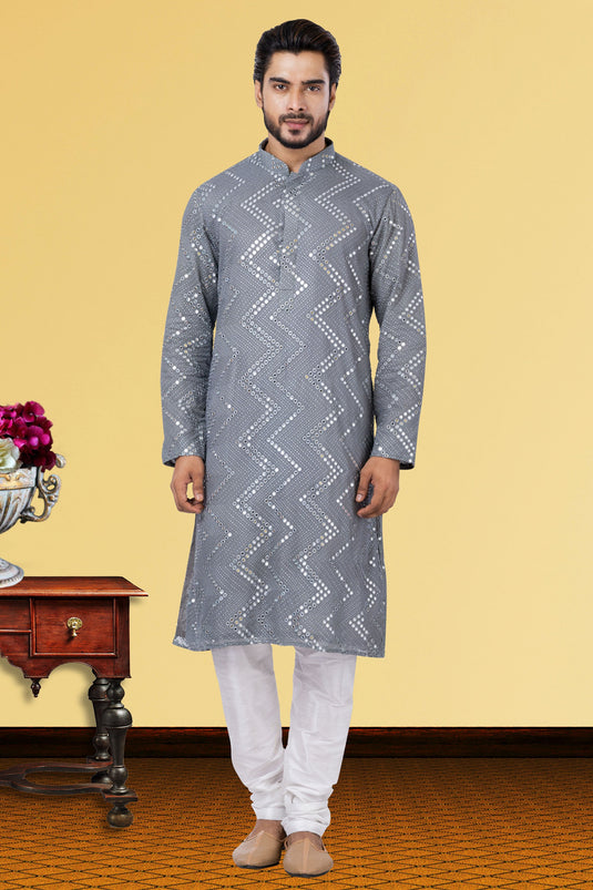 Georgette Fabric Readymade Kurta Pyjama For Men