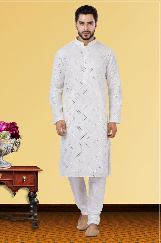 White Readymade Men Kurta Pyjama