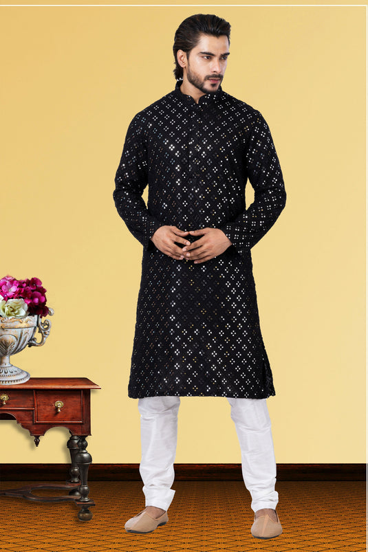 Georgette Fabric Readymade Glamorous Kurta Pyjama For Men