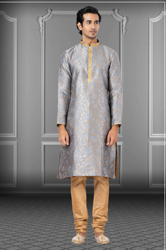 Jacquard Fabric Reception Wear Readymade Kurta Pyjama For Men