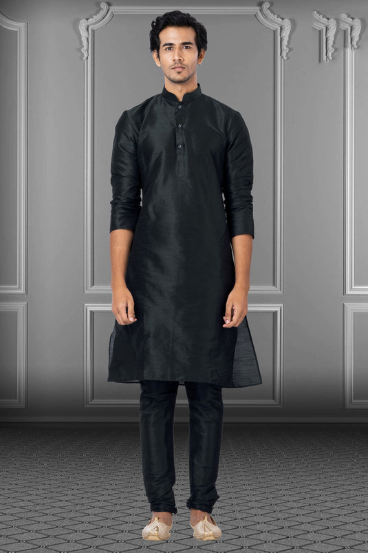 Black Dhupion Fabric Function Wear Kurta Pyjama For Men